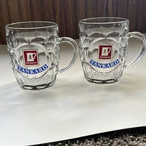 Whitbread Tankard clear pint beer glass pair